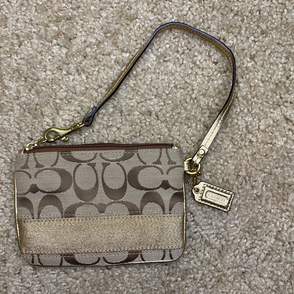 Coach Brown Bronze Canvas Leather Wrislet & Charm